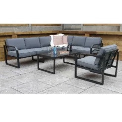 Alarna Grey Aluminium Corner Sofa Set With Single Chair