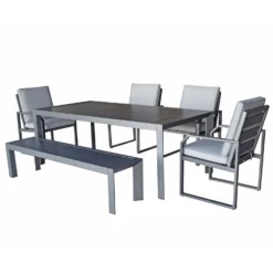 Alarna Grey Aluminium Dining Set With Bench And 4 Chairs