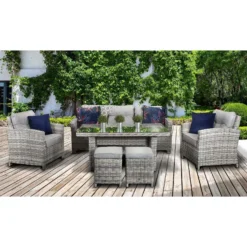 Amy Grey Rattan 7 Seater Sofa Dining Set