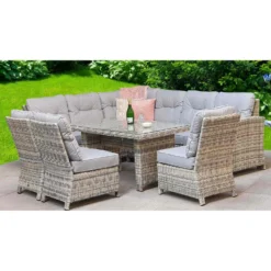 Amy Grey Rattan Corner Sofa Dining Set With 3 Chairs