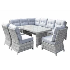 Amy Grey Rattan Corner Sofa Dining Set With 3 Chairs -Garden Furniture Shop amy grey rattan corner sofa dining set with 3 chairs p78383 133548 zoom