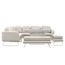 Ancona Linen Dining Set With Fire Pit Table