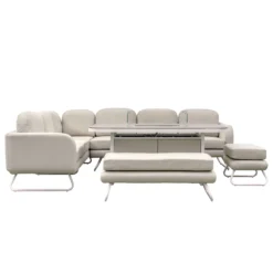 Ancona Linen Rectangular Dining Set With Fire Pit Table