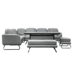 Ancona Slate Rectangular Dining Set With Fire Pit Table