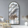 Arcus Antique Black Framed Arched Window Leaner/Wall Mirror
