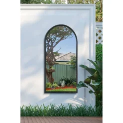 Arcus Black Metal Framed Arched Garden Wall Mirror - 120x60cm