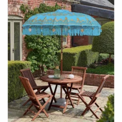 Bali Sun Parasol Blue And Gold 2m (With Pole Joint)