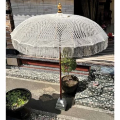 Bali White Macrame Sun Parasol (With Screw Pole Fitting) -Garden Furniture Shop bali white macrame sun parasol with screw pole fitting p80214 167442 zoom