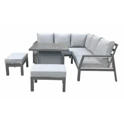 Bettina Grey Aluminium Corner Sofa Dining Set With 2 Benches -Garden Furniture Shop bettina grey aluminium corner sofa dining set with 2 benches p78600 134706 zoom
