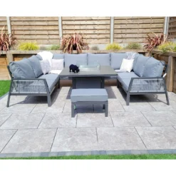 Bettina Grey U Shaped Dining Sofa Set With Gas Fire Pit Table & Stool