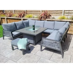 Bettina Grey U Shaped Dining Sofa Set With Gas Fire Pit Table & Stool -Garden Furniture Shop bettina grey u shaped dining sofa set with gas fire pit table stool p83634 173048 zoom