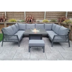 Bettina Grey U Shaped Dining Sofa Set With Gas Fire Pit Table & Stool -Garden Furniture Shop bettina grey u shaped dining sofa set with gas fire pit table stool p83634 173050 zoom