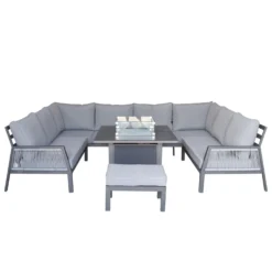 Bettina Grey U Shaped Dining Sofa Set With Gas Fire Pit Table & Stool -Garden Furniture Shop bettina grey u shaped dining sofa set with gas fire pit table stool p83634 173052 zoom