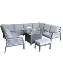 Bettina Grey U Shaped Dining Sofa Set With Gas Fire Pit Table & Stool -Garden Furniture Shop bettina grey u shaped dining sofa set with gas fire pit table stool p83634 173053 zoom