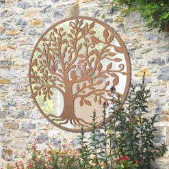 Bird Tree Design Round Garden Mirror