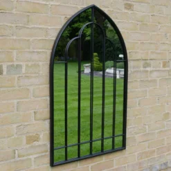 Black Metal Arch Garden Mirror
