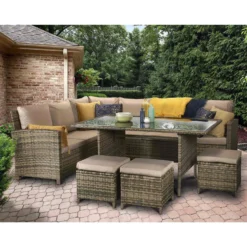Charlotte Brown Rattan Corner Sofa Dining Set
