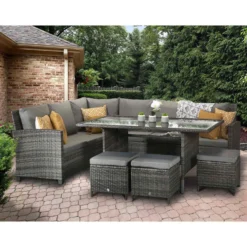 Charlotte Grey Rattan Corner Sofa Dining Set