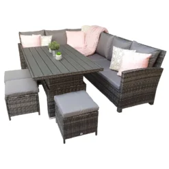 Charlotte Grey Rattan Corner Sofa Dining Set With Polywood Lift Table -Garden Furniture Shop charlotte grey rattan corner sofa dining set with polywood lift table p78387 133596 zoom