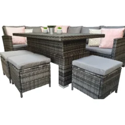 Charlotte Grey Rattan Corner Sofa Dining Set With Polywood Lift Table -Garden Furniture Shop charlotte grey rattan corner sofa dining set with polywood lift table p78387 133597 zoom