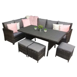 Charlotte Grey Rattan Corner Sofa Dining Set With Wood Effect Table -Garden Furniture Shop charlotte grey rattan corner sofa dining set with wood effect table p78386 133571 zoom