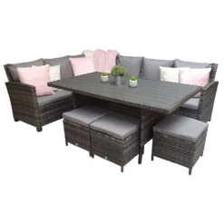 Charlotte Grey Rattan Corner Sofa Dining Set With Wood Effect Table -Garden Furniture Shop charlotte grey rattan corner sofa dining set with wood effect table p78386 133572 zoom