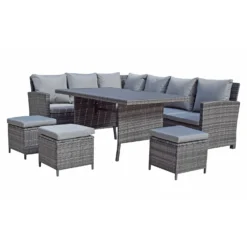 Charlotte Grey Rattan Corner Sofa Dining Set With Wood Effect Table -Garden Furniture Shop charlotte grey rattan corner sofa dining set with wood effect table p78386 133573 zoom