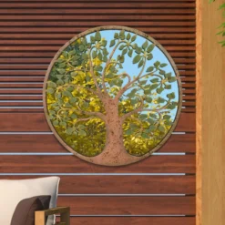 Chelsea Metal Round Shaped Bronze/Colour Tree Garden Mirror