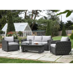 Corse Grey Rattan 3 Seater Dining Set With Rising Table