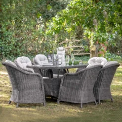 Corse Grey Rattan 6 Seater Oval Dining Set