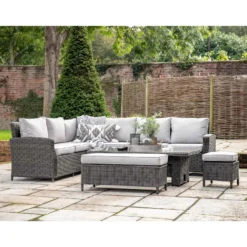 Corse Grey Rattan Rectangle Dining Set With Rising Table