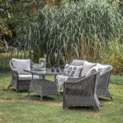 Corse Grey Rattan Rounded Sofa Dining Set