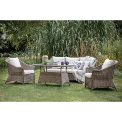 Corse Natural Rattan Rounded Sofa Dining Set