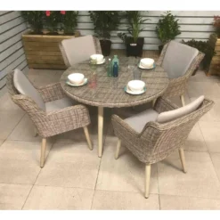 Danielle Grey Rattan 4 Seater Round Dining Set