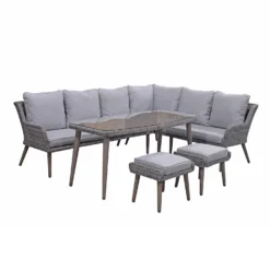 Danielle Grey Rattan Corner Sofa Dining Set