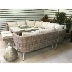 Danielle Grey Rattan U-Shaped Corner Sofa Set With Firepit Table -Garden Furniture Shop danielle grey rattan u shaped corner sofa set with firepit table p78428 133884 zoom