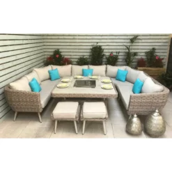 Danielle Grey Rattan U-Shaped Corner Sofa Set With Firepit Table -Garden Furniture Shop danielle grey rattan u shaped corner sofa set with firepit table p78428 133885 zoom