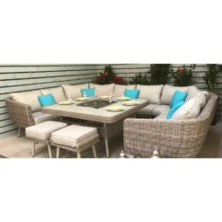 Danielle Grey Rattan U-Shaped Corner Sofa Set With Firepit Table -Garden Furniture Shop danielle grey rattan u shaped corner sofa set with firepit table p78428 133886 zoom