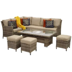 Edwina Natural And Grey Rattan Corner Sofa Dining Set With Lift Table -Garden Furniture Shop edwina natural and grey rattan corner sofa dining set with lift table p78449 134007 zoom