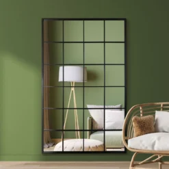 Fenestra Black Modern Window Style Leaner / Wall Mirror