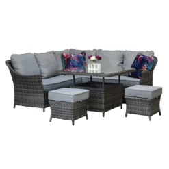 Francesca Grey Rattan Corner Sofa Dining Set With Lift Table
