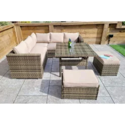 Georgia Brown Rattan Compact Corner Sofa Dining Set With 2 Benches -Garden Furniture Shop georgia brown rattan compact corner sofa dining set with 2 benches p78474 134358 zoom