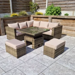 Georgia Nature Brown Corner Sofa With 2 Ottomans And Dining Table With Ice Bucket -Garden Furniture Shop georgia nature brown corner sofa with 2 ottomans and dining table with ice bucket p83635 173063 zoom