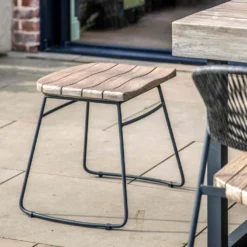 Iron And Teak Outdoor Stool