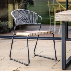 Iron And Teak Seat Outdoor Dining Chair