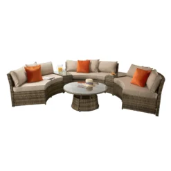 Juliet Brown Rattan Half Moon Sofa Set