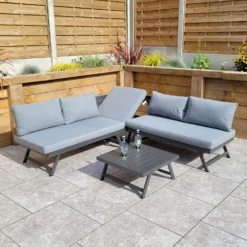 Kimmie Grey Aluminium Corner Sofa With Adjustable Head Rest