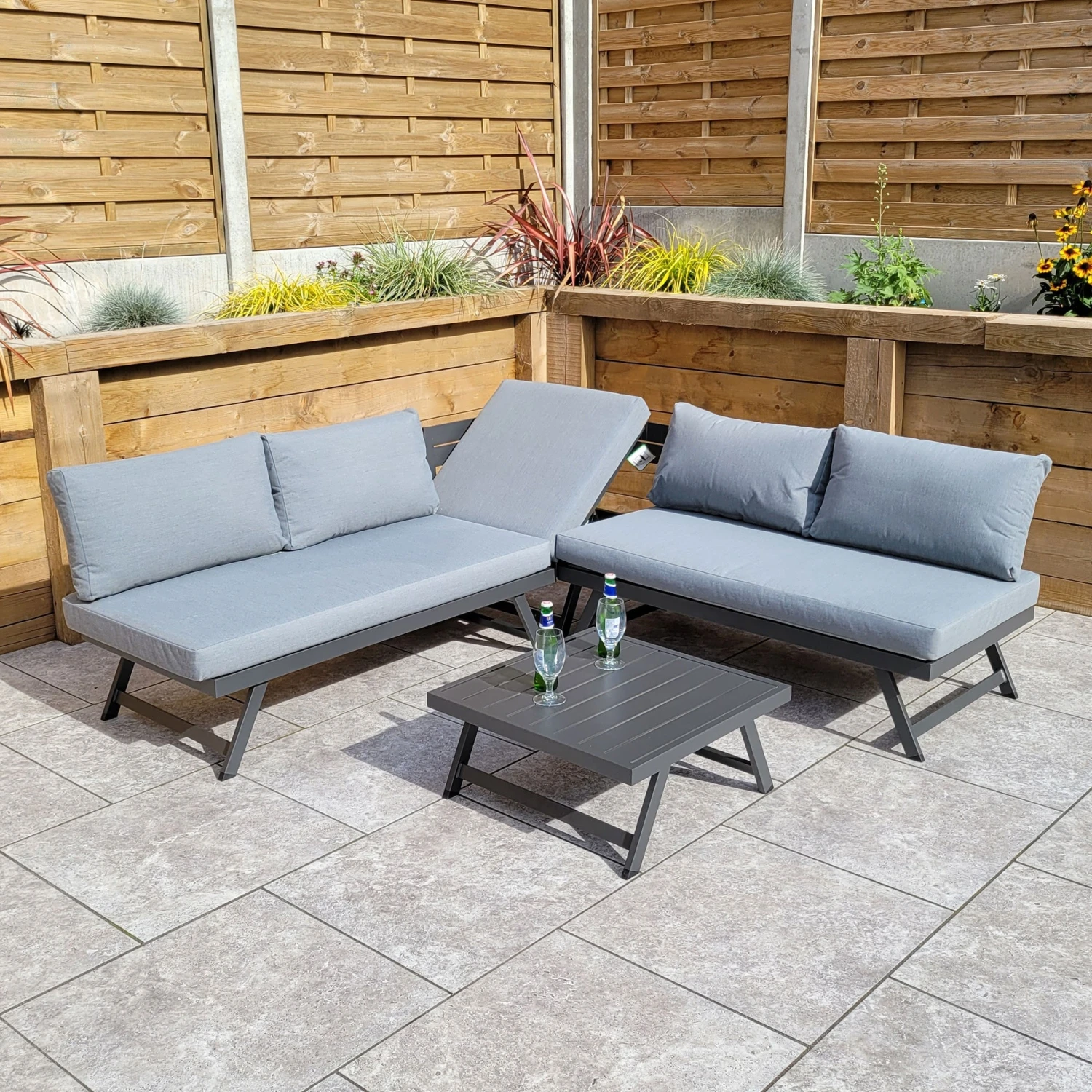 Kimmie Grey Aluminium Corner Sofa With Adjustable Head Rest 1 Kimmie Grey Aluminium Corner Sofa With Adjustable Head Rest