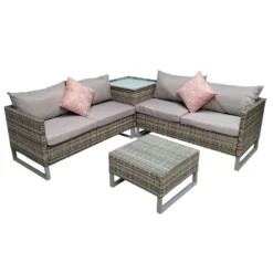 Lucy Light Grey Rattan Corner Sofa Set