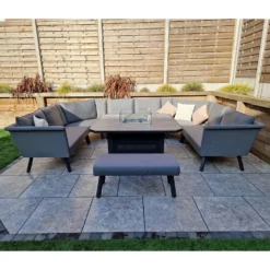 LUNA Grey U Shaped Sofa With Gas Fire Pit & Ottoman